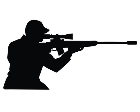 black silhouette sniper aiming rifle clip art preview