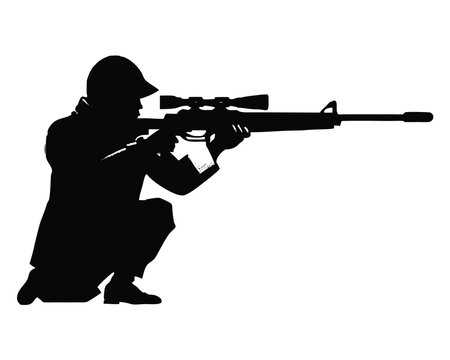 black silhouette sniper aiming rifle clip art preview