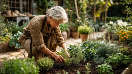 Fototapeta premium Senior Woman Gardening in Solitude