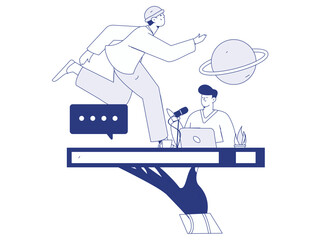 Flat vector illustration of business people operating work scene
