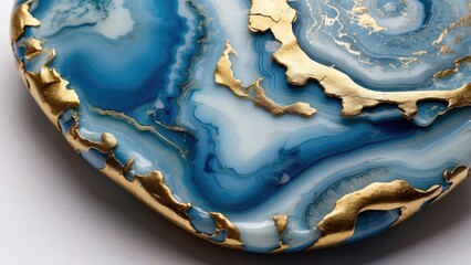 Fototapeta premium Close-up of a polished blue agate stone featuring swirling shades of blue, varying from deep turquoise to pale sky blue