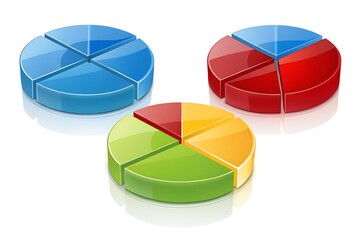 Obraz premium Pie Graphs EPS. A set of eight 3D glossy pie charts representing various values.