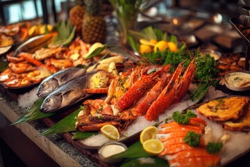 Luxury seafood buffet at a tropical resort