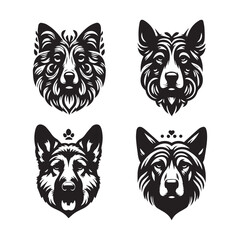 create 4 dog head silhouette vector on white background 