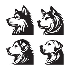 create 4 dog head silhouette vector on white background 