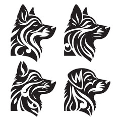 create 4 dog head silhouette vector on white background 