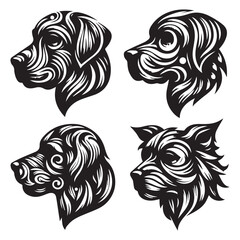 create 4 dog head silhouette vector on white background 