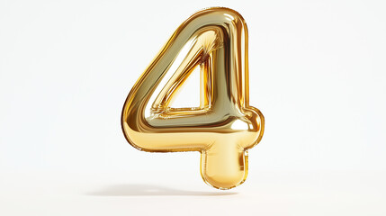 A golden balloon number four, suitable for celebrations or special occasions. It has a reflective surface and a clean design.