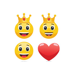 Emoji Faces with Crowns and Heart Symbol