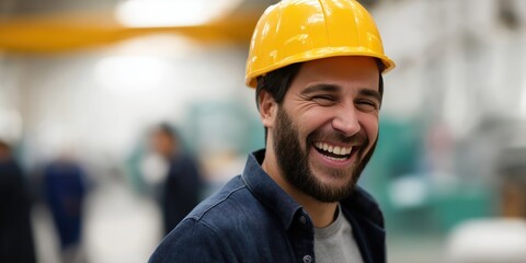 A cheerful construction worker wearing a hard hat and a wide smile, embodying the spirit of professionalism and positivity in the workplace. Their joy radiates energy and commitment.
