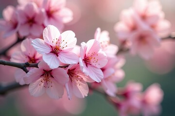 Obraz premium Delicate pink cherry blossoms, full bloom, soft focus, pattern, petals, cherry blossom