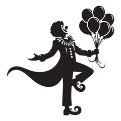 Silhouette Clown with Balloons Festive Celebration Vector Illustration Art