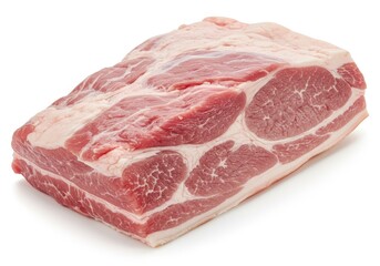 Fototapeta premium Raw pork shoulder with visible fat marbling and red muscle tissue, thick and fresh isolated on white background