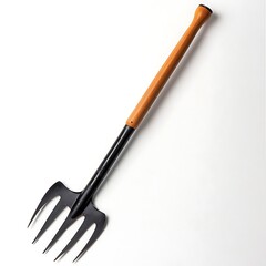 Garden cultivator tool with wooden handle.