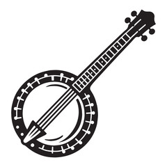 Naklejka premium Classic Banjo silhouette, resonating with country tunes – Banjo illustration – Banjo vector – Musical instrument silhouette