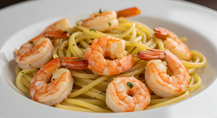 Delicious Shrimp Pasta Plate In Restaurant Food Culinary Presentation