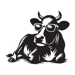 Cool Cow with Sunglasses Reclining Vector Artwork Illustration Design