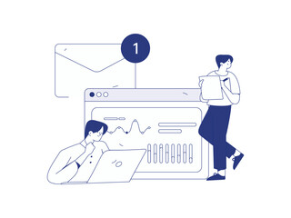 Flat vector illustration of business people operating work scene
