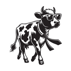 Dapper Cow Vector Illustration Wearing Sunglasses and Business Tie