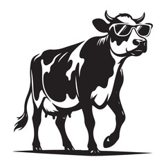 Cool Cartoon Cow Wearing Sunglasses Vector Illustration Art