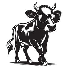 Stylish Cow Strutting Wearing Sunglasses Vector Illustration Artwork