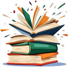 Colorful Book Stack with Exploding Pages Illustration