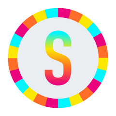 Rainbow Gradient CAPITAL Letter S on Dark Background with Multicolor Circle Frame