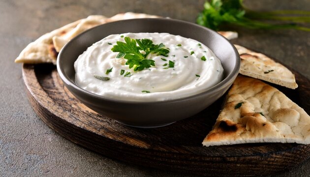 Labneh yogurt cream cheese dip with pita bread