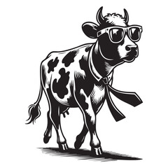 Cool Cow Wearing Sunglasses Silhouette Vector Illustration Animal Design
