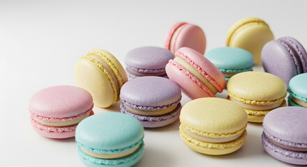 Obraz premium Elegant Macarons Assortment Displayed on a Minimalist White Background