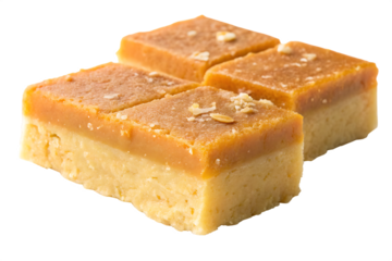 Delicious milk cake or milk burfi isolated against White 
 background close up PNG