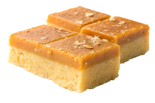 Delicious milk cake or milk burfi isolated against White 
 background close up PNG