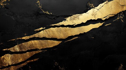 Abstract Black and Gold Texture with Torn Metallic Stripes Background
