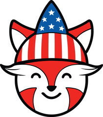 USA flag wearing fox hat vector art illustration