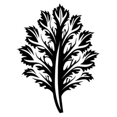Detailed black and white vector illustration of a single intricate leaf