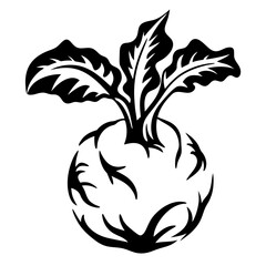 Stylized Black and White Vector Illustration of a Kohlrabi Vegetable Plant