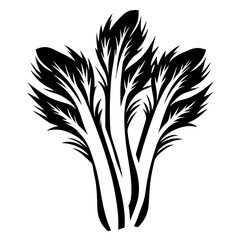 Abstract Black and White Vegetable Illustration with Intricate Leafy Details