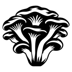 Monochrome Illustration of a Clustered Fungus with Curvy Caps and Stem Details