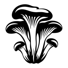 Monochrome illustration of edible oyster mushrooms with clearly defined lines and shapes