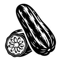 Graphic image of a whole zucchini and a zucchini cut in half