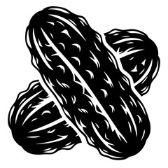 Graphic depiction of two crossed pickles in black and white style