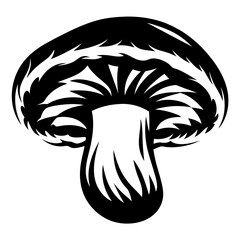Stylized Black and White Mushroom Illustration with Unique Geometric Patterning