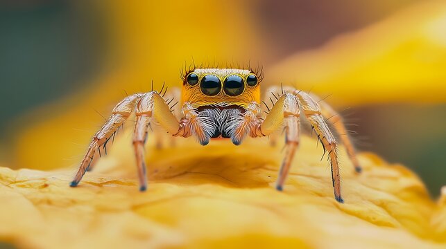 jumping spider macro close up on blue background