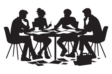 Business Meeting Silhouette Illustration Team Brainstorming and Planning