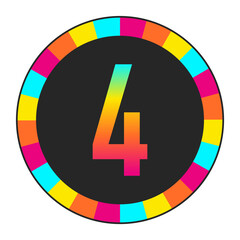 Rainbow Gradient number “4” on Light Background with Multicolor Circle Frame, enclosed in a black frame.