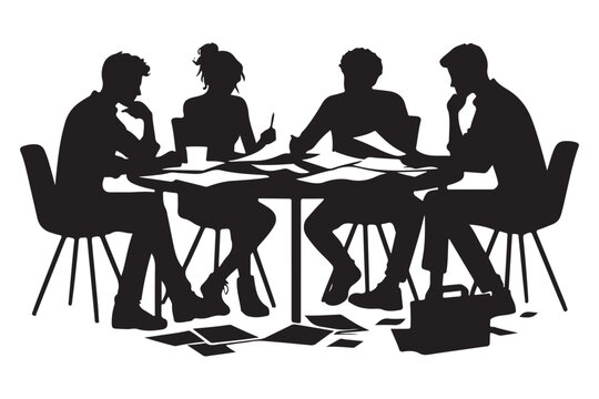 Business Meeting Silhouette Illustration Team Brainstorming and Planning
