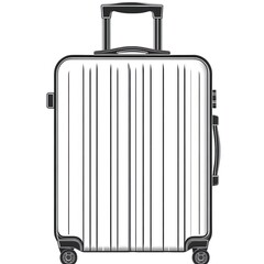 A black and white illustration of a rolling travel suitcase