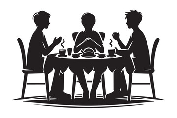 Friends Gathering Silhouette Vector Art Enjoying Tea Time Conversation