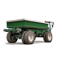 Obraz premium Green farm trailer with rear view.