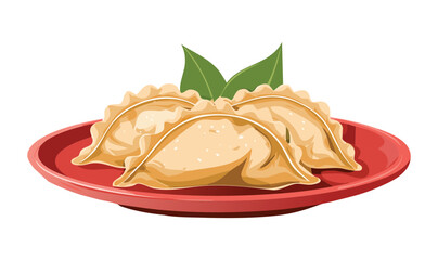 Fried Gyoza on a Plate - Vector Illustration